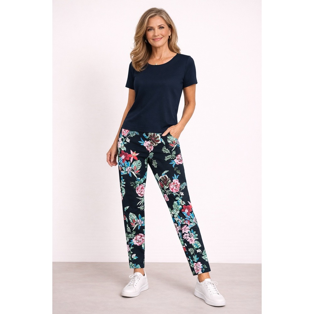 Krazy Larry Pant Women 4 Pull On Floral Stretch Slim Ankle Career Travel Comfort